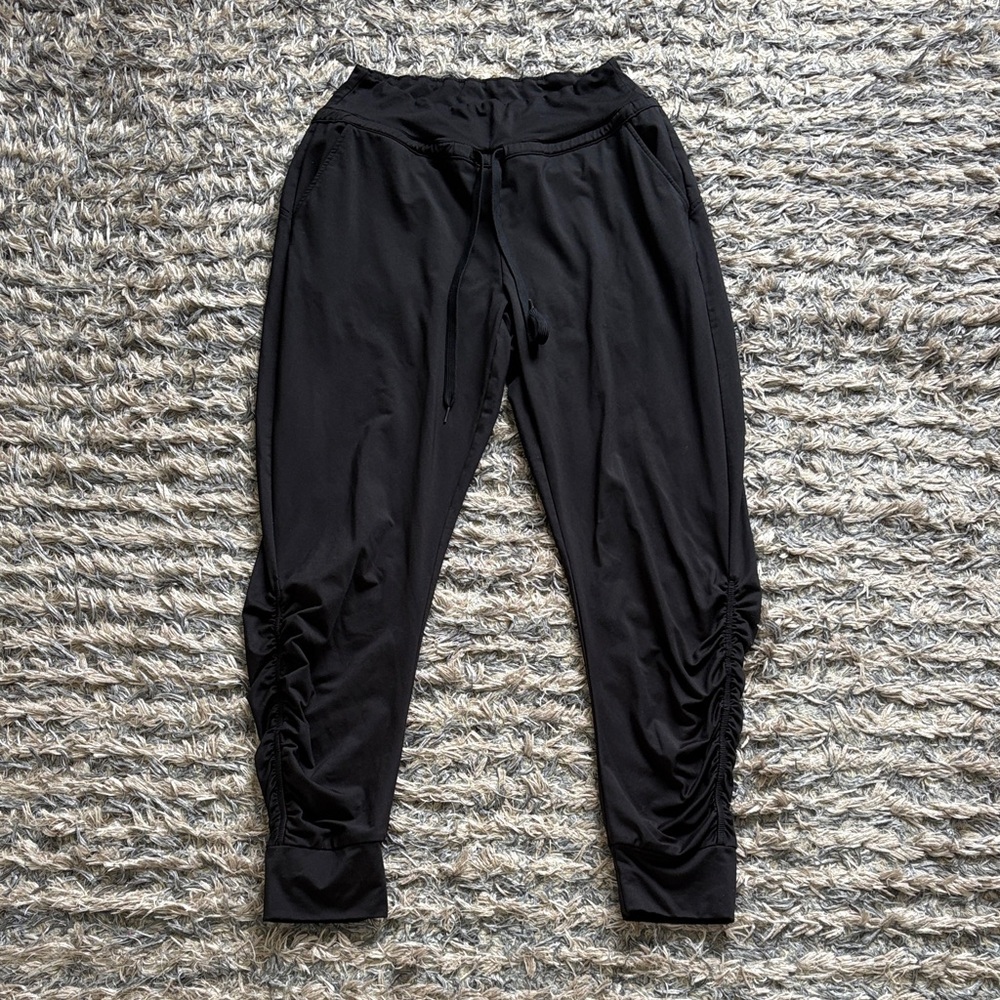Women's Black Ruched Side Joggers with Pockets - Athletic Track Pants Size S